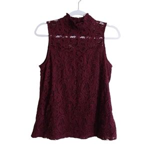 PerSeption Concept Ladies High Neck Sleeveless Lace Top- size M